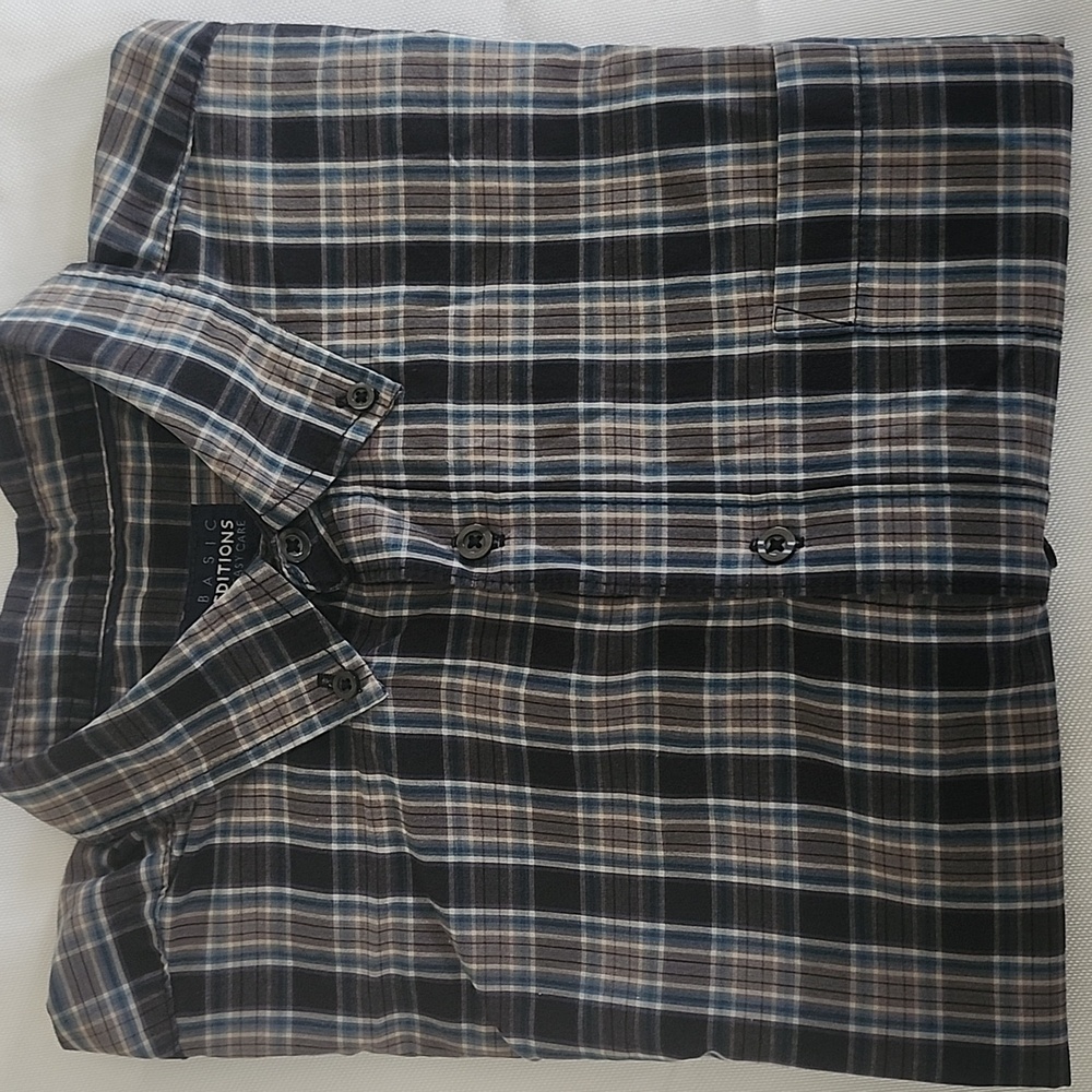 Basic Editions Men's Black and Tan Plaid Shirt